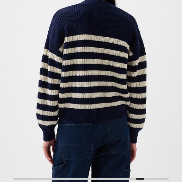 Shaker stitch cardigan small navy and white stripe - Picture 2 of 10